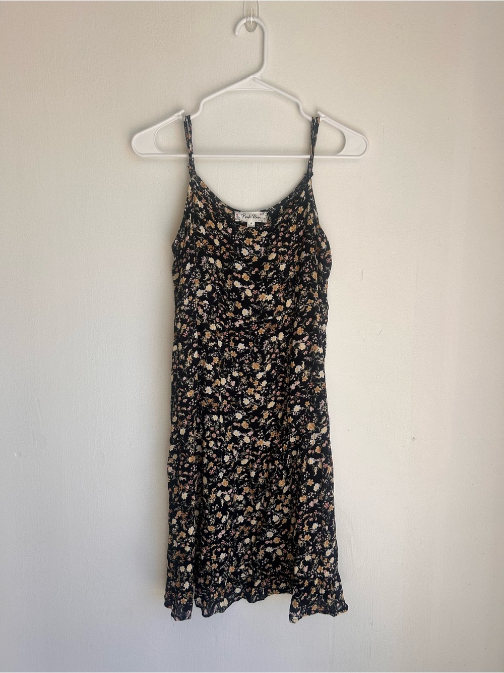 Pink Rose Black Mini Dress with Beige & Pink Floral Print